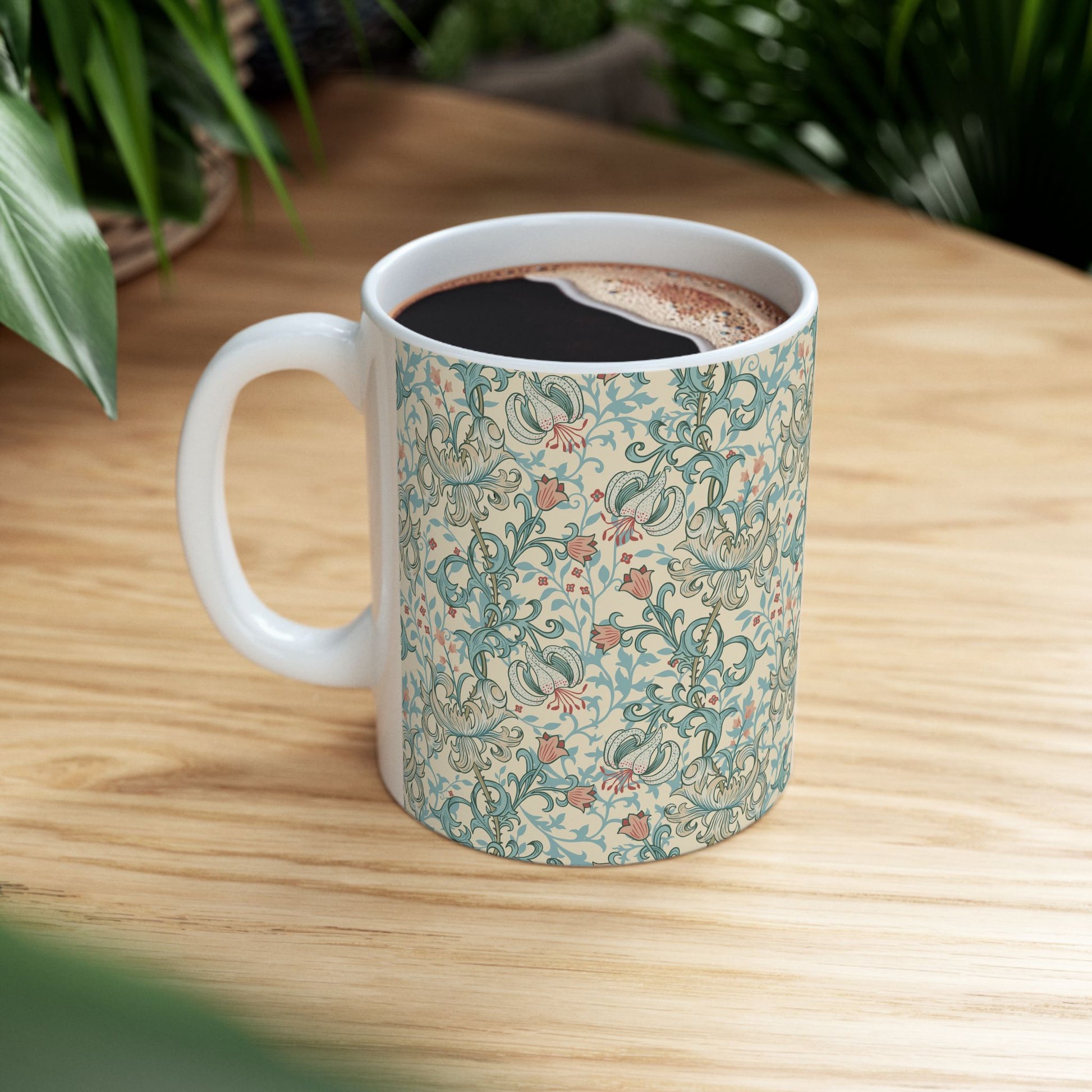 Ceramic Mug in an Arts & Crafts pattern inspired by William Morris & Co called Golden Lily Collection (Mineral)