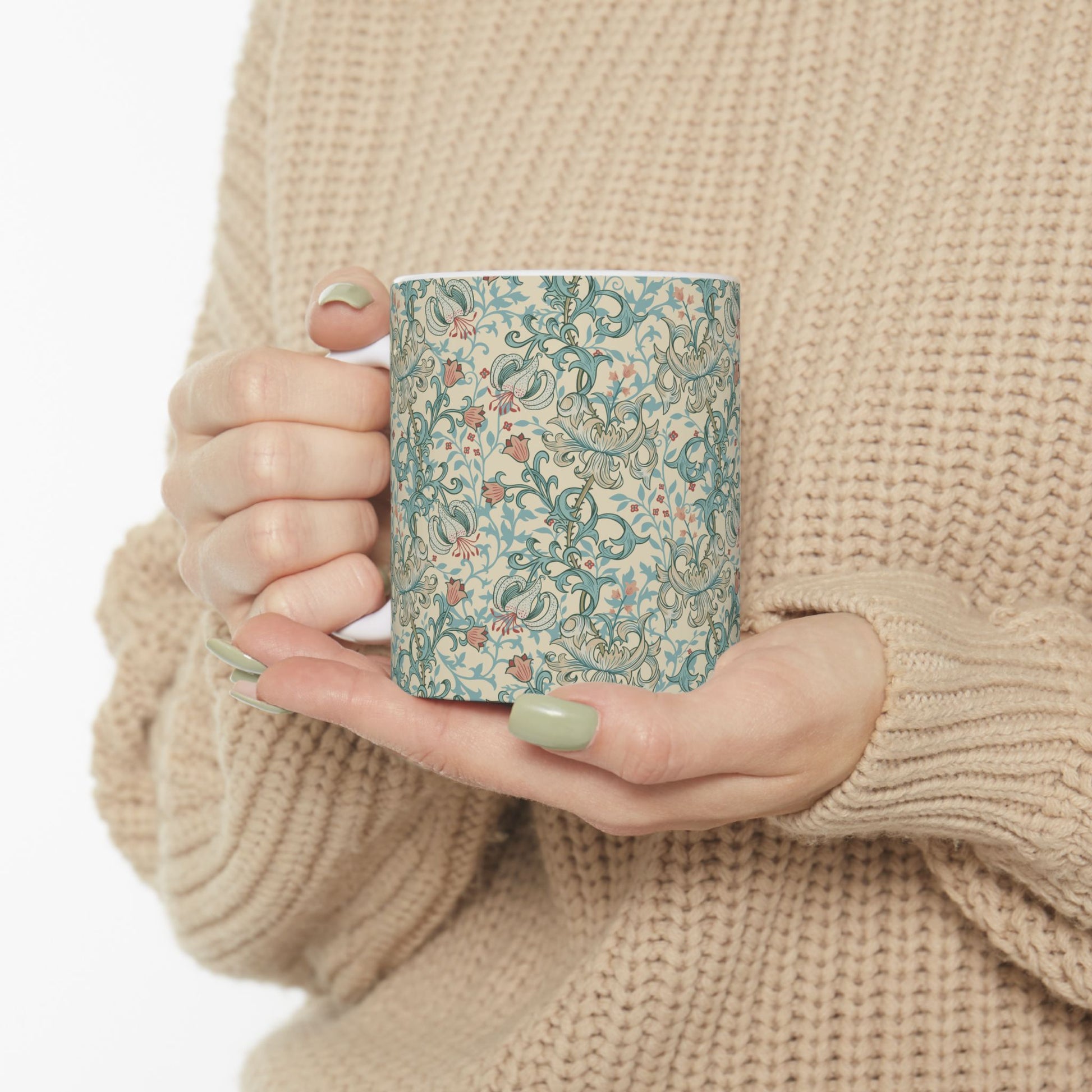 Ceramic Mug in an Arts & Crafts pattern inspired by William Morris & Co called Golden Lily Collection (Mineral)