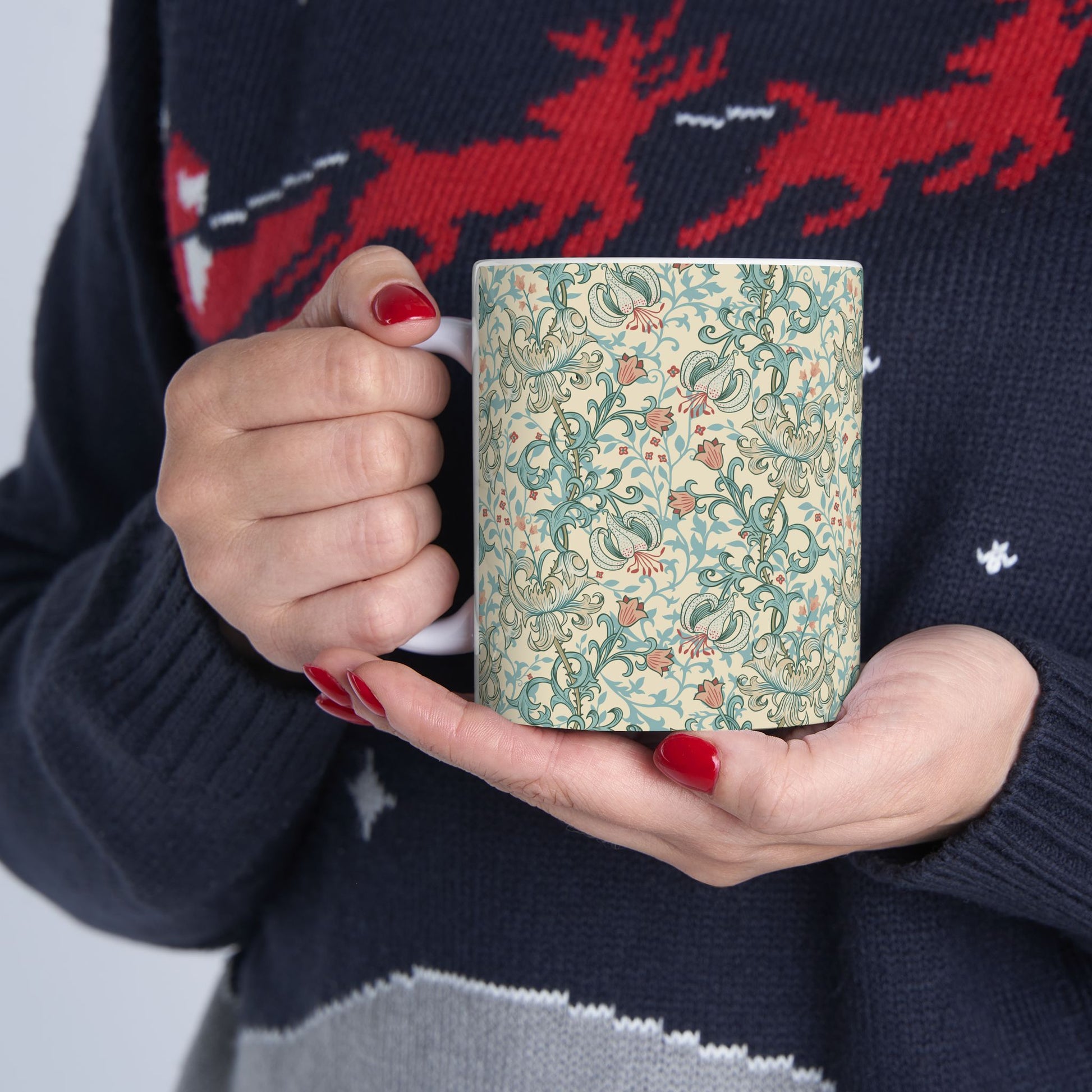 Ceramic Mug in an Arts & Crafts pattern inspired by William Morris & Co called Golden Lily Collection (Mineral)