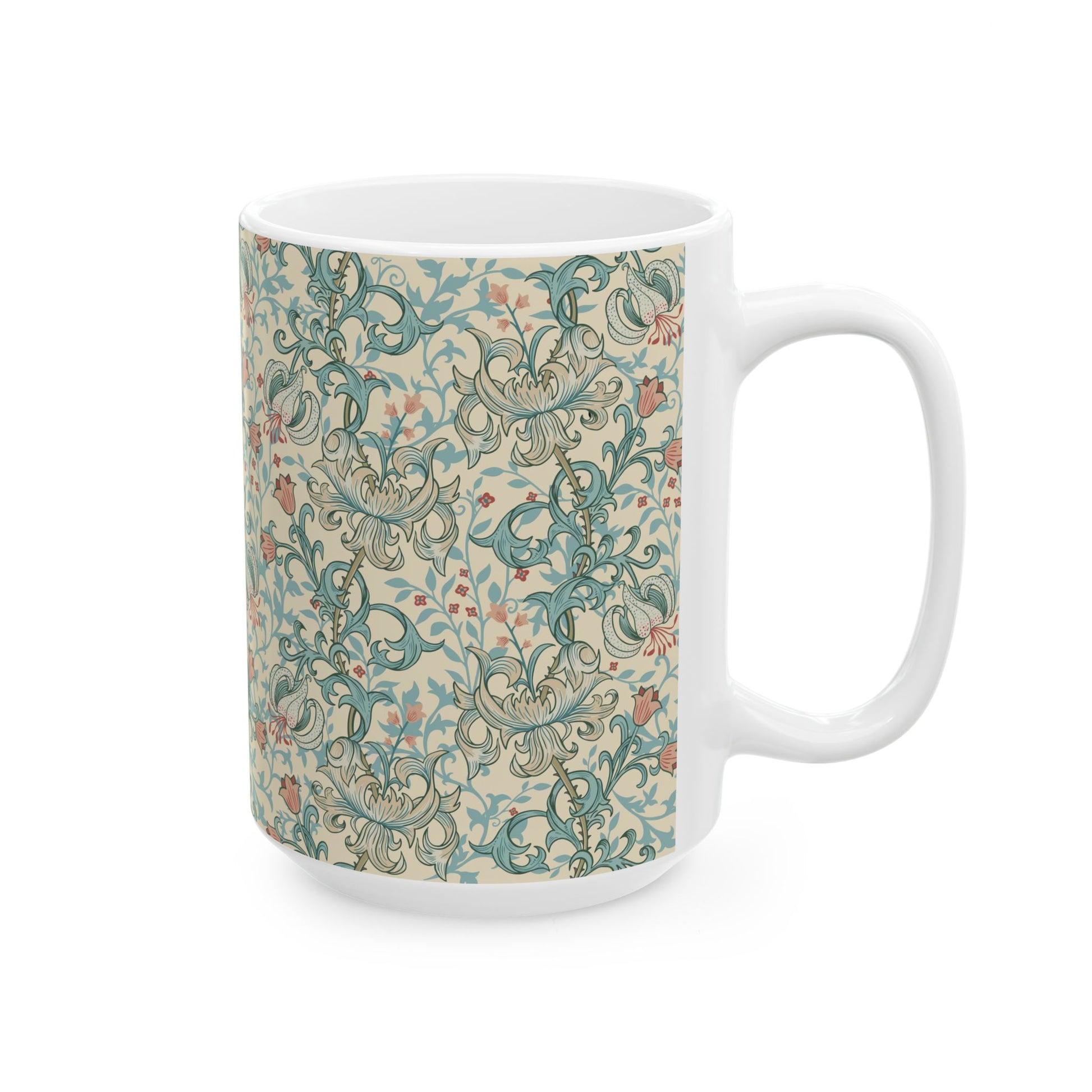 Ceramic Mug in an Arts & Crafts pattern inspired by William Morris & Co called Golden Lily Collection (Mineral)