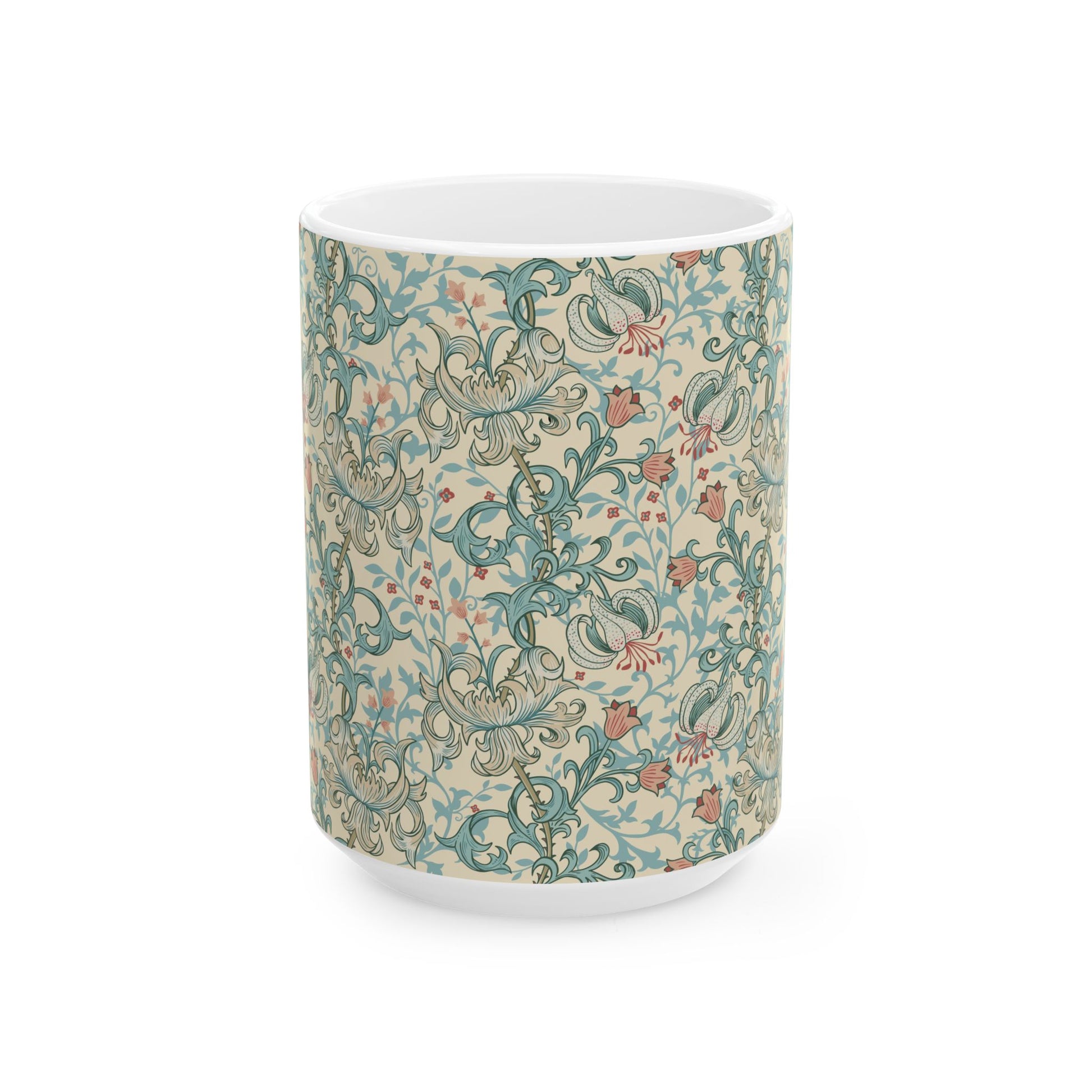 Ceramic Mug in an Arts & Crafts pattern inspired by William Morris & Co called Golden Lily Collection (Mineral)