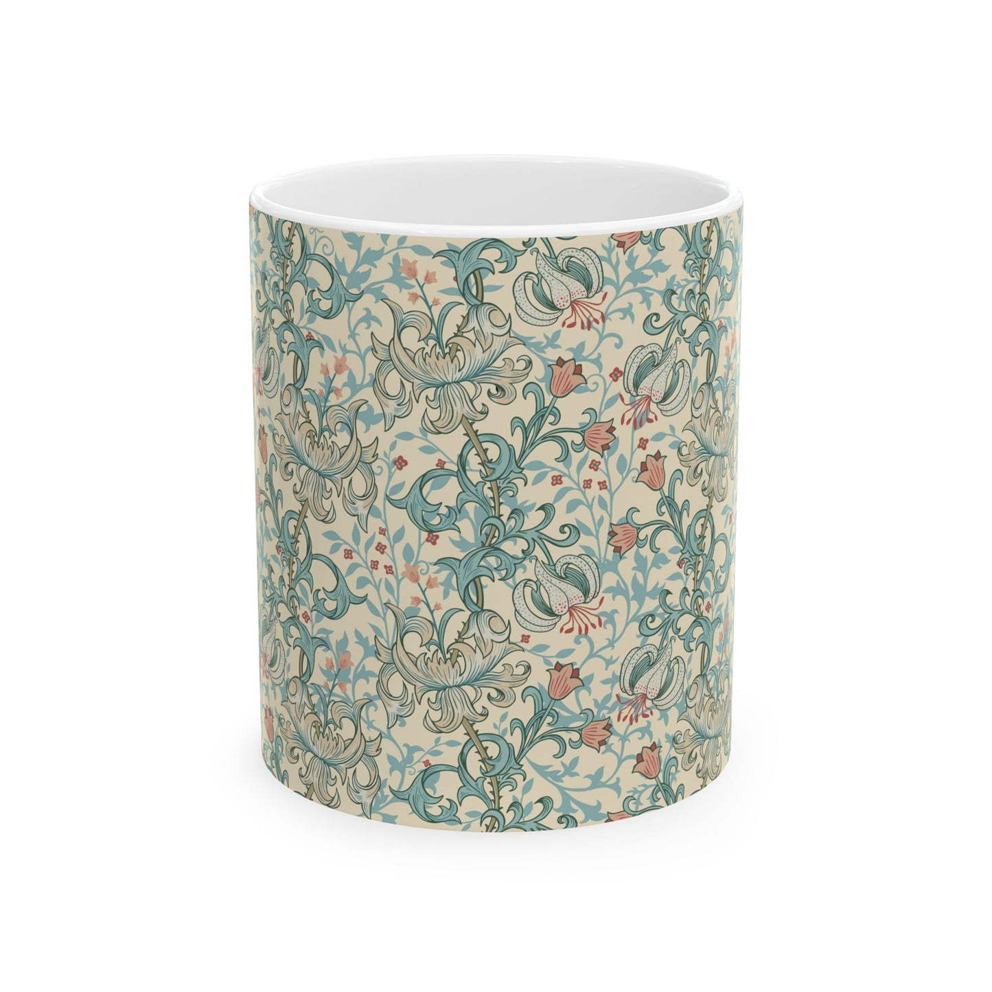 Ceramic Mug in an Arts & Crafts pattern inspired by William Morris & Co called Golden Lily Collection (Mineral)