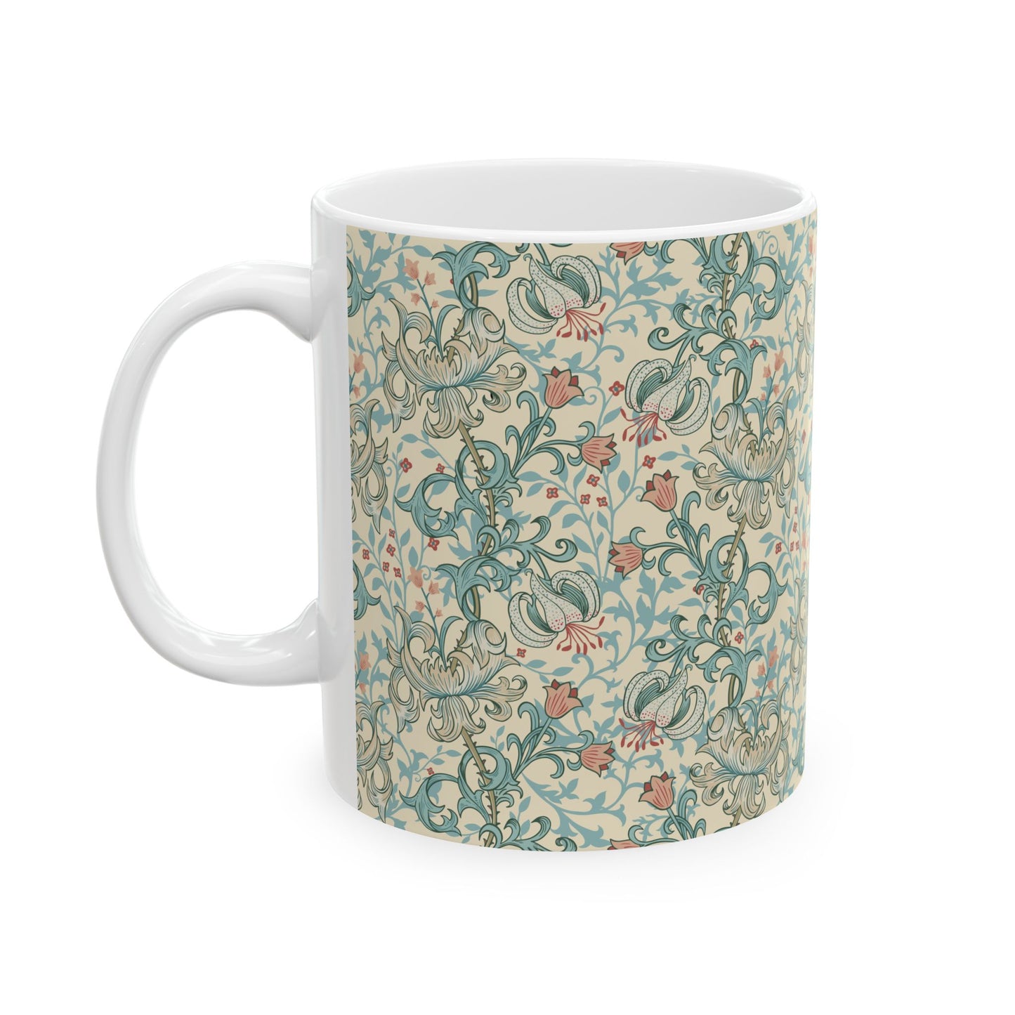 Ceramic Mug in an Arts & Crafts pattern inspired by William Morris & Co called Golden Lily Collection (Mineral)