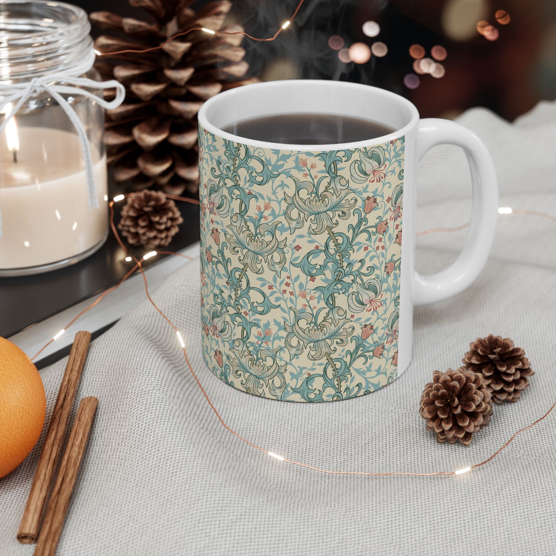 Ceramic Mug in an Arts & Crafts pattern inspired by William Morris & Co called Golden Lily Collection (Mineral)