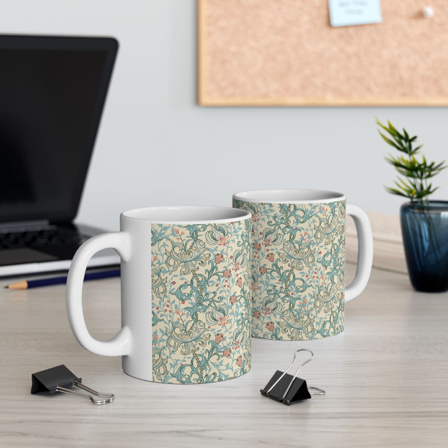 Ceramic Mug in an Arts & Crafts pattern inspired by William Morris & Co called Golden Lily Collection (Mineral)