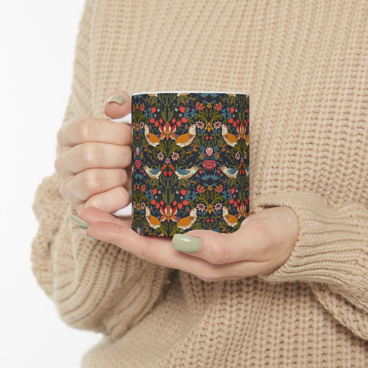 Ceramic Mug inspired by William Morris - Strawberry Thief Collection (Ebony)