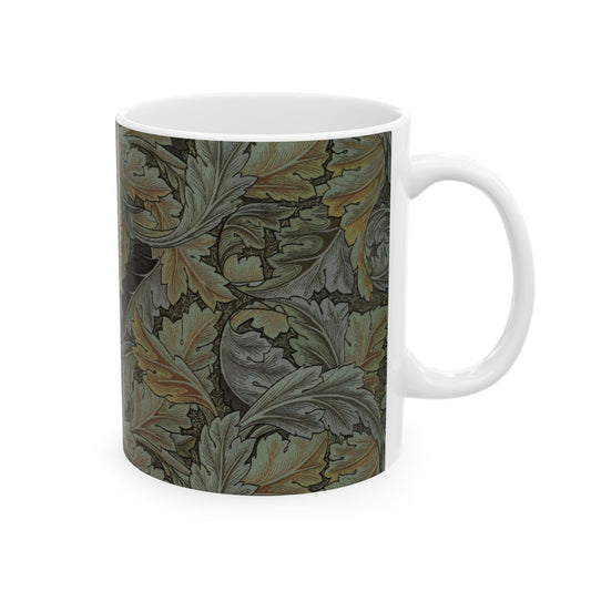 A ceramic mug with a floral pattern inspired by William Morris - Acanthus Collection in a grey colour.