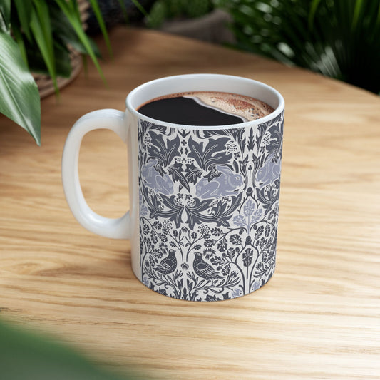 Ceramic Mug designed by William Morris & Co in a grey and white floral pattern called Brer Rabbit Collection (Grey)