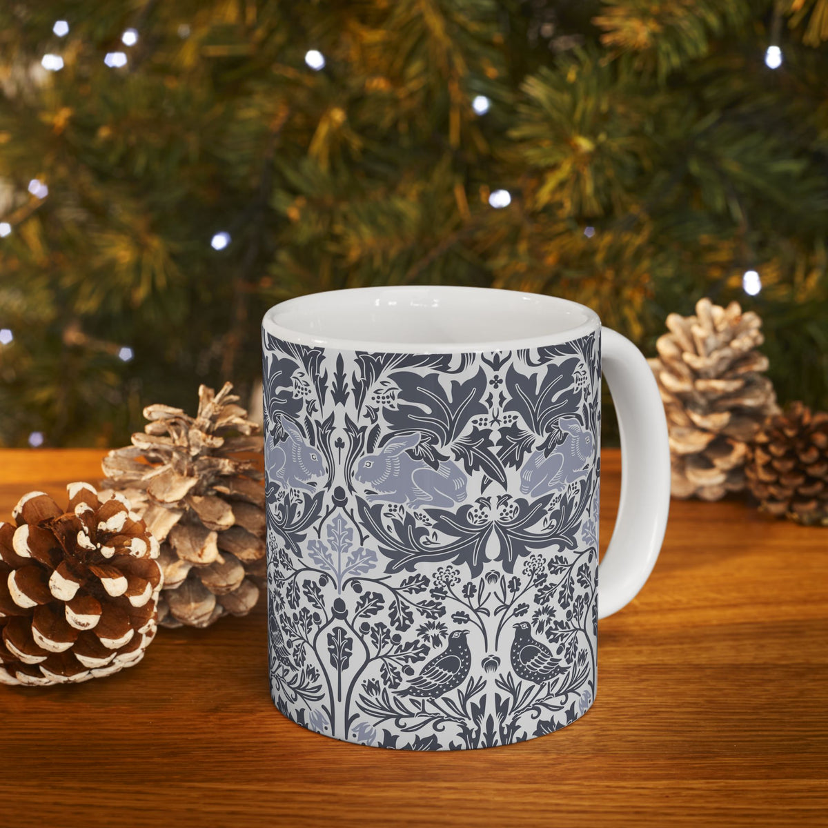 Ceramic Mug designed by William Morris & Co in a grey and white floral pattern called Brer Rabbit Collection (Grey)