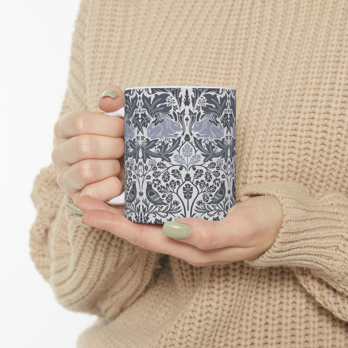 Ceramic Mug designed by William Morris & Co in a grey and white floral pattern called Brer Rabbit Collection (Grey)