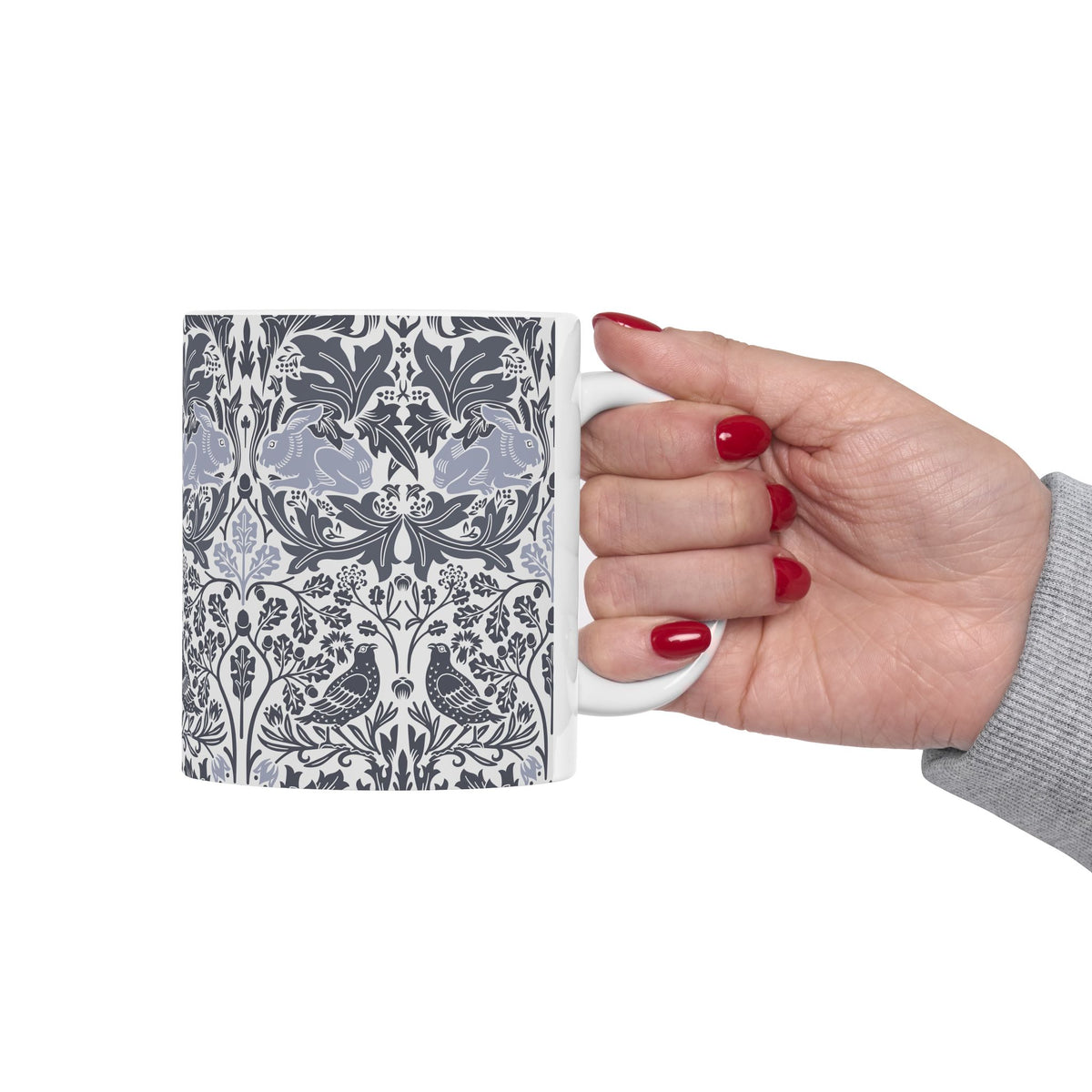 Ceramic Mug designed by William Morris & Co in a grey and white floral pattern called Brer Rabbit Collection (Grey)