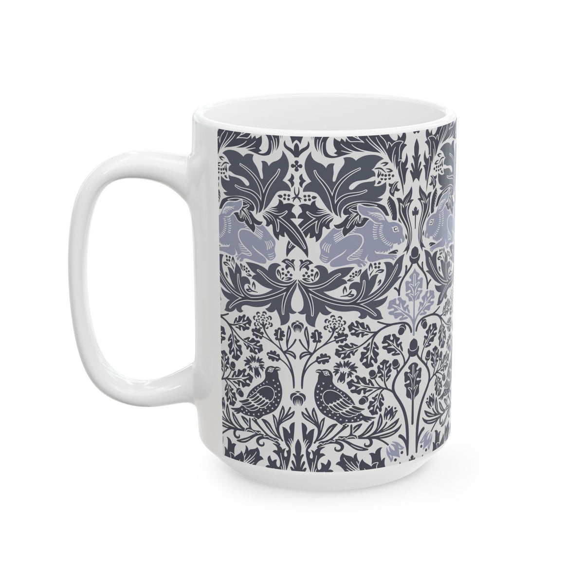 Ceramic Mug designed by William Morris & Co in a grey and white floral pattern called Brer Rabbit Collection (Grey)