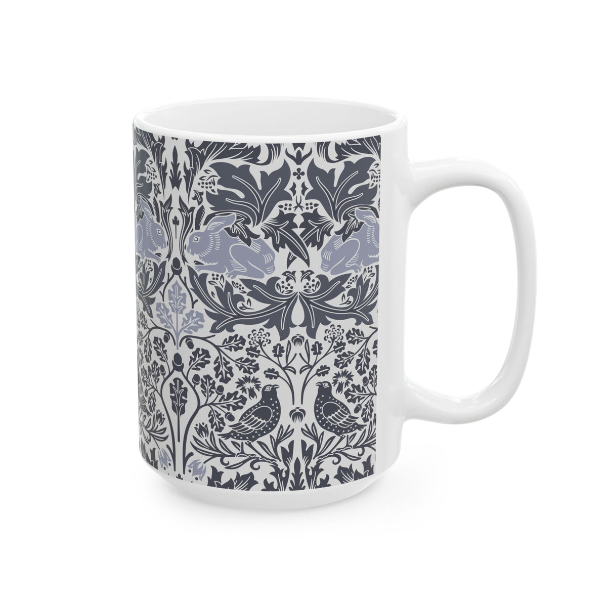 Ceramic Mug designed by William Morris & Co in a grey and white floral pattern called Brer Rabbit Collection (Grey)