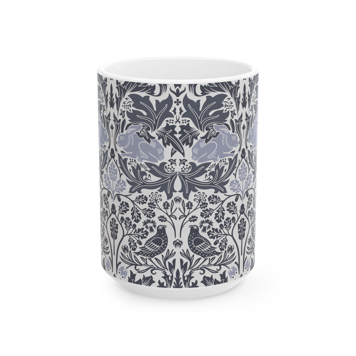 Ceramic Mug designed by William Morris & Co in a grey and white floral pattern called Brer Rabbit Collection (Grey)