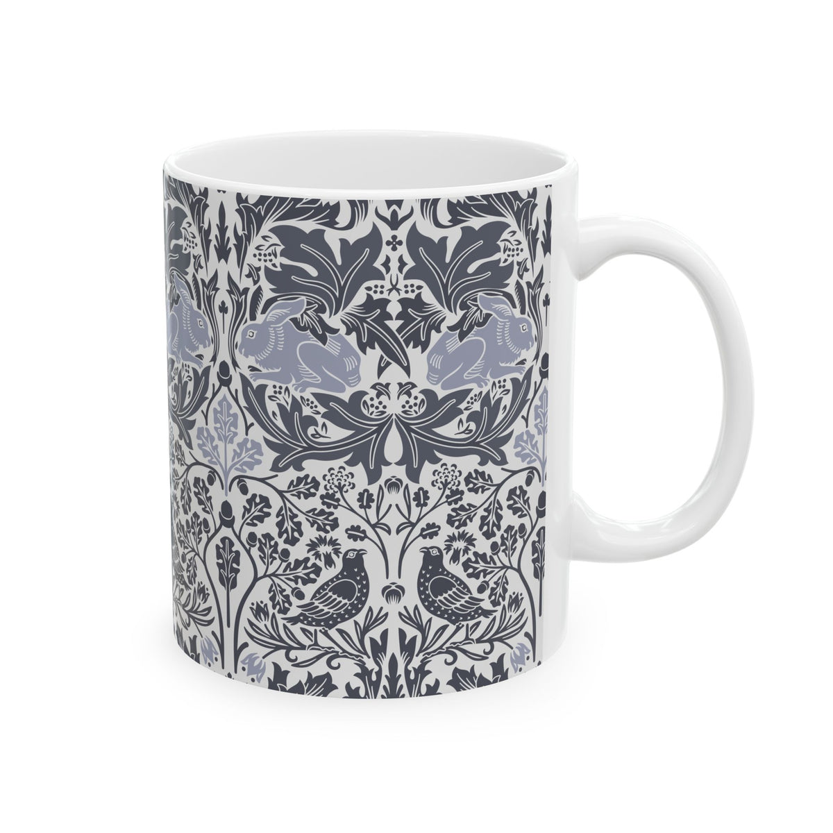 Ceramic Mug designed by William Morris & Co in a grey and white floral pattern called Brer Rabbit Collection (Grey)