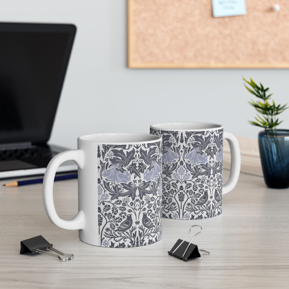Ceramic Mug designed by William Morris & Co in a grey and white floral pattern called Brer Rabbit Collection (Grey)