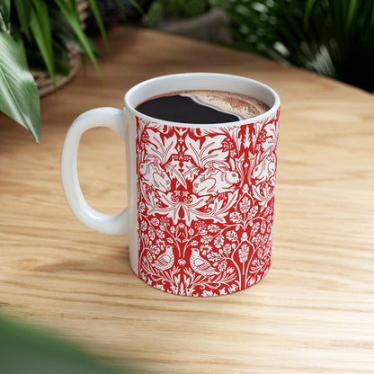 Ceramic Mug inspired by William Morris - Brer Rabbit Collection (Red)