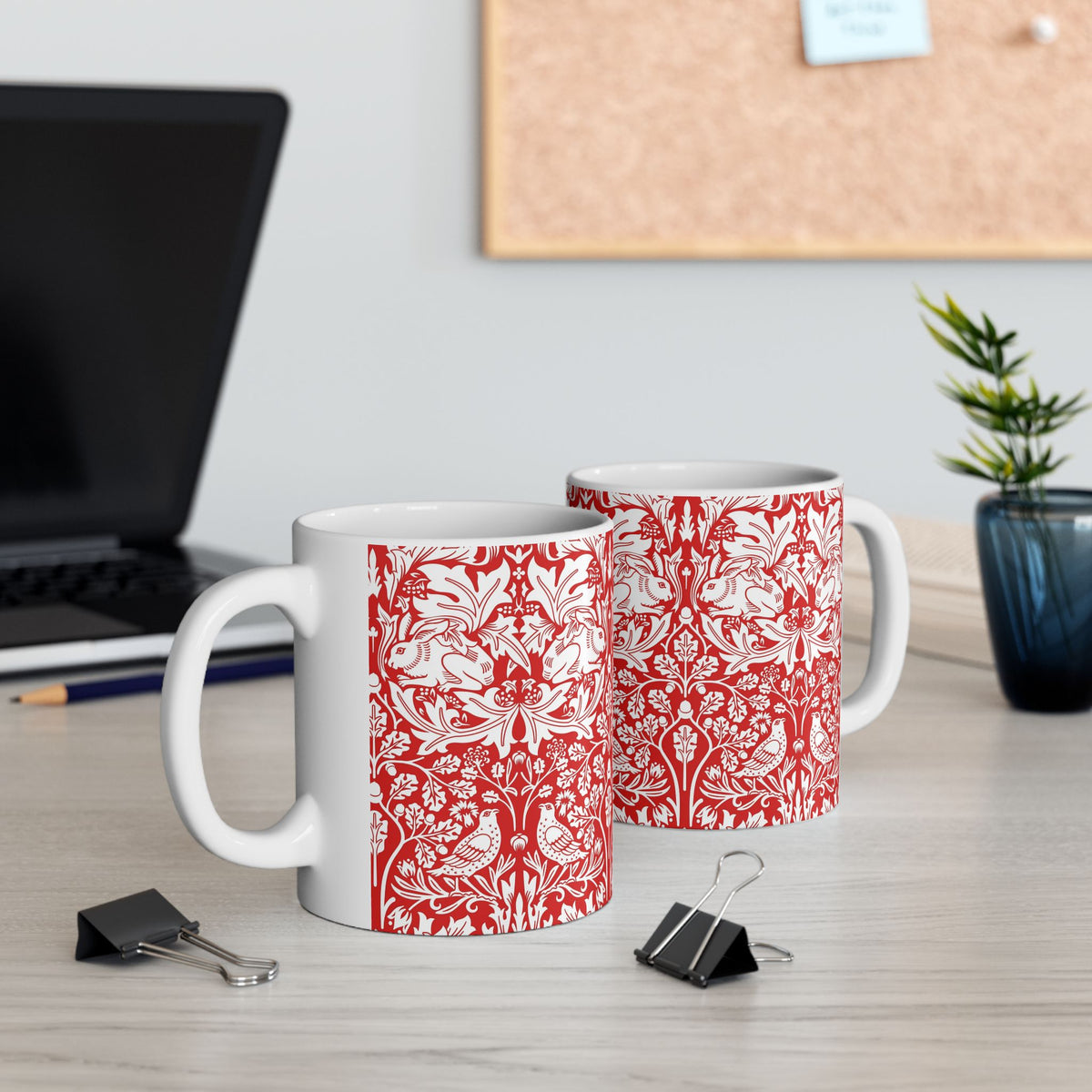 Ceramic Mug inspired by William Morris - Brer Rabbit Collection (Red)