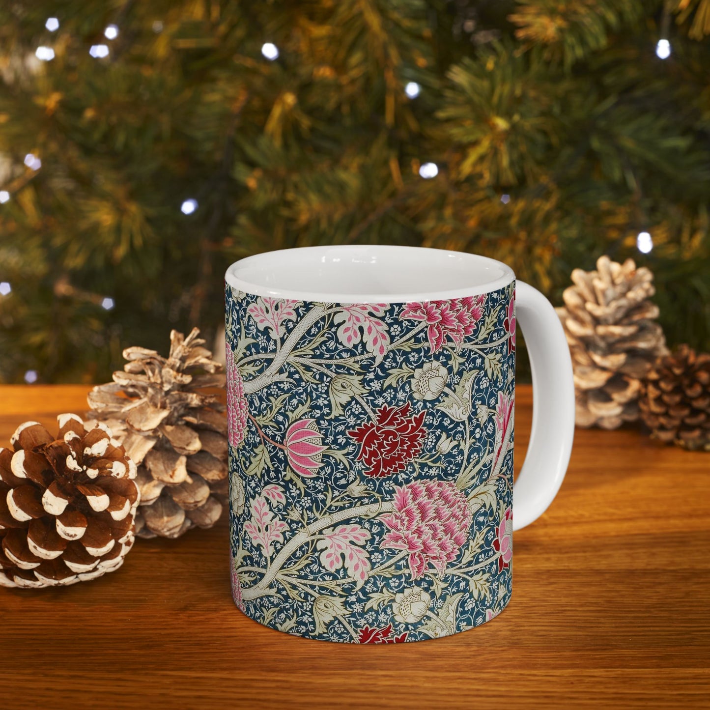 A ceramic mug with a floral pattern inspired by William Morris - Cray Collection.