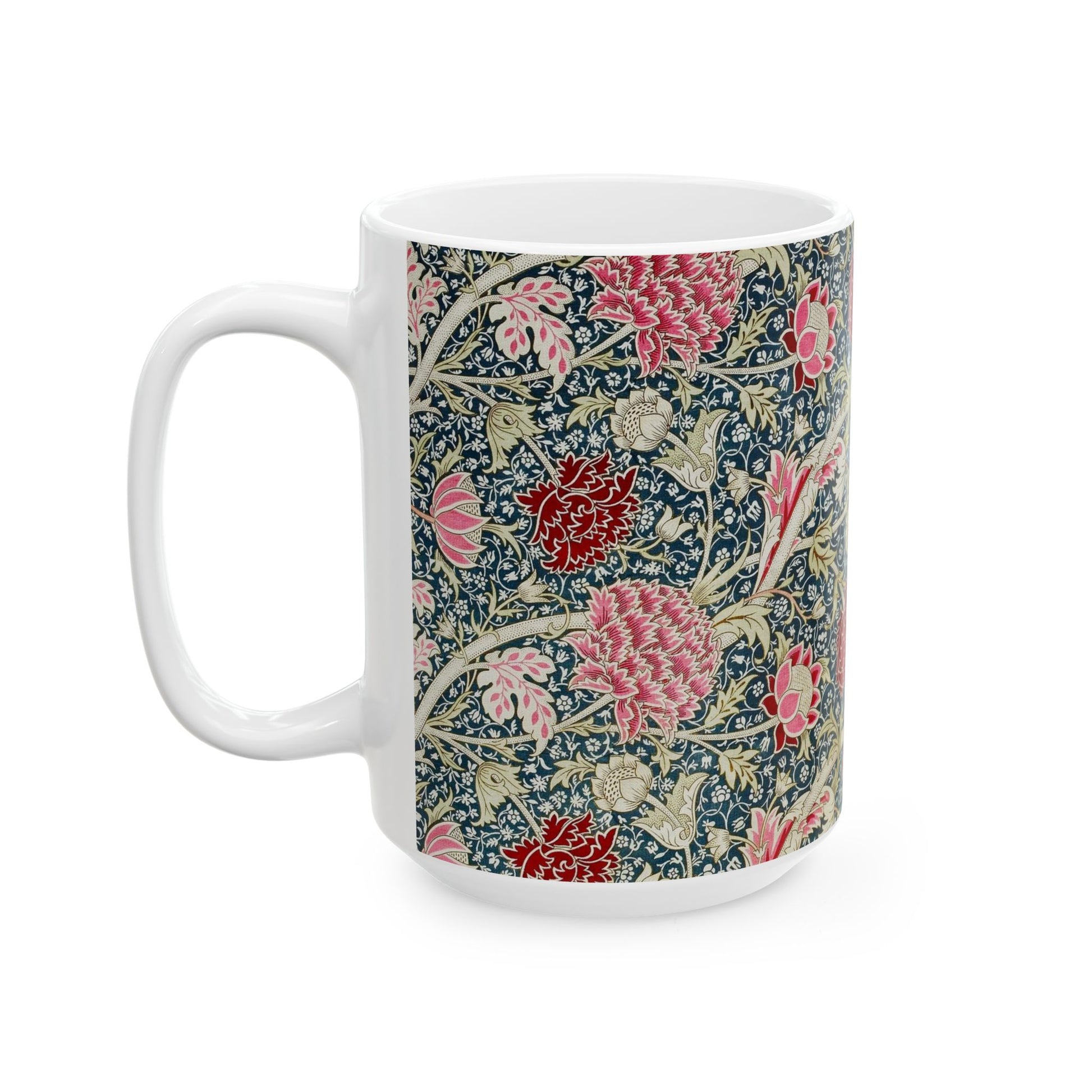 A ceramic mug with a floral pattern inspired by William Morris - Cray Collection.