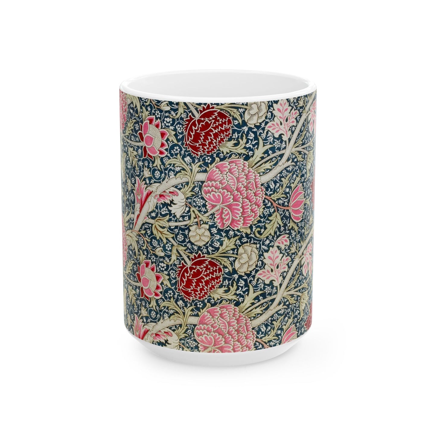 A ceramic mug with a floral pattern inspired by William Morris - Cray Collection.