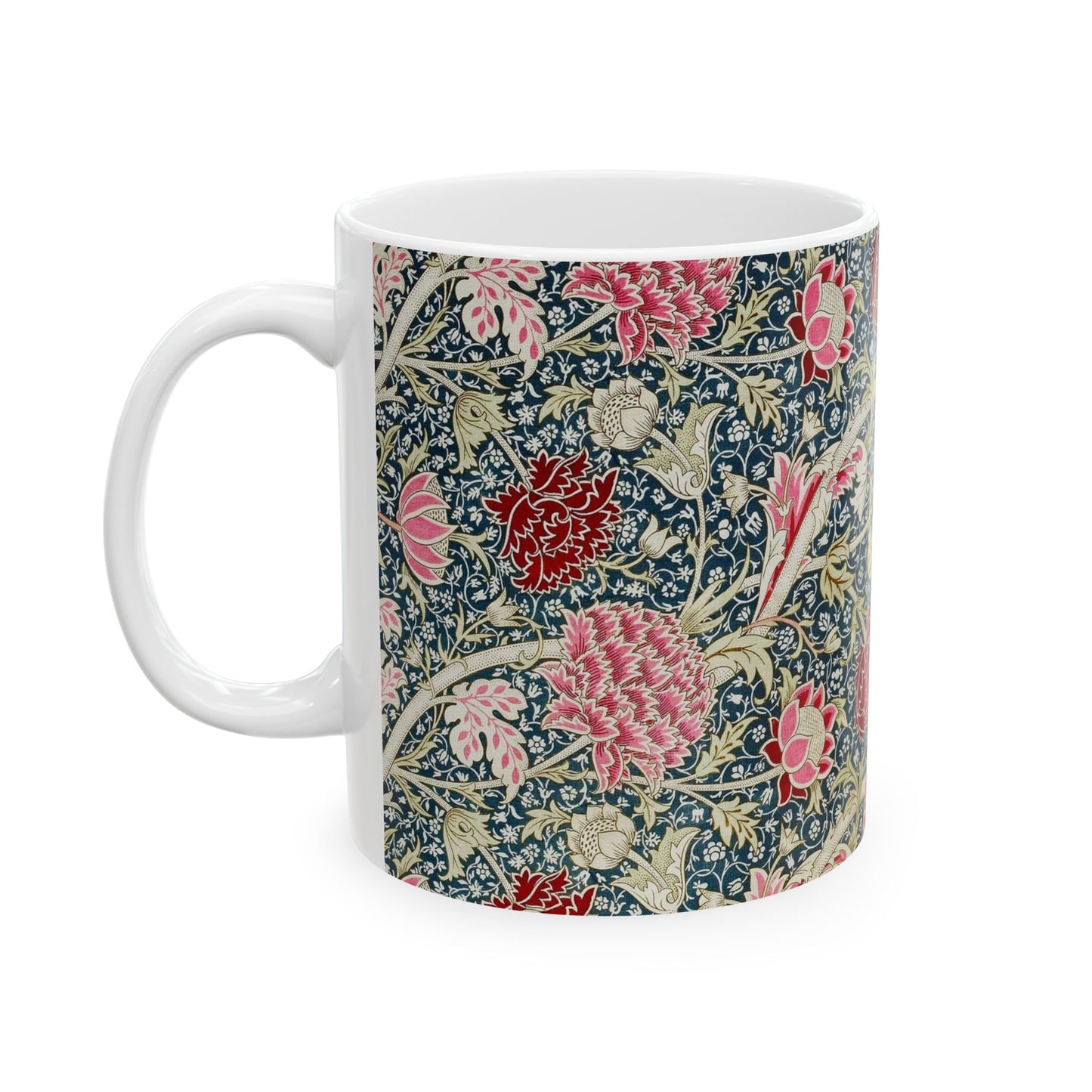 A ceramic mug with a floral pattern inspired by William Morris - Cray Collection.