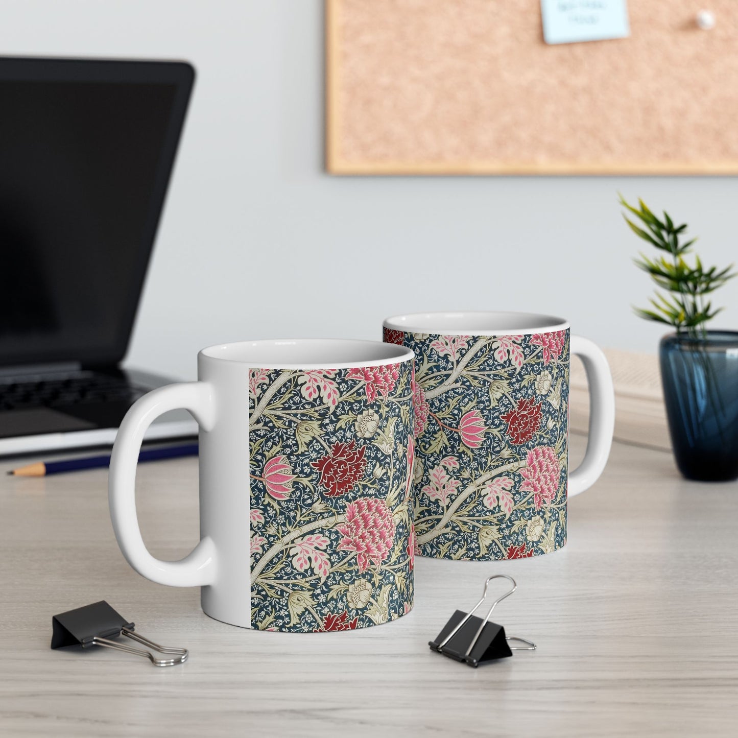 A ceramic mug with a floral pattern inspired by William Morris - Cray Collection.