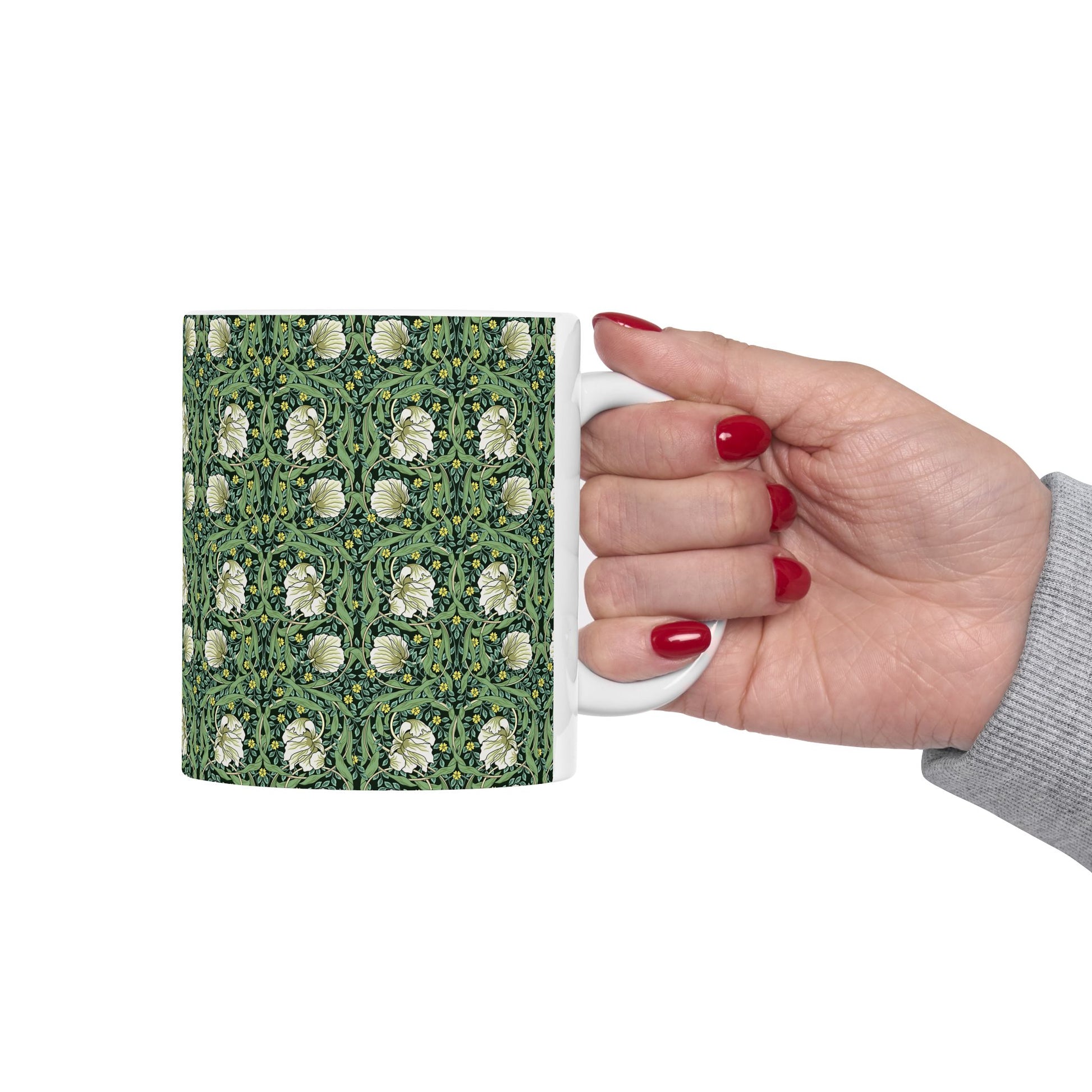 Ceramic Mug in an Arts & Crafts pattern inspired by William Morris & Co called Pimpernel Collection (Green)