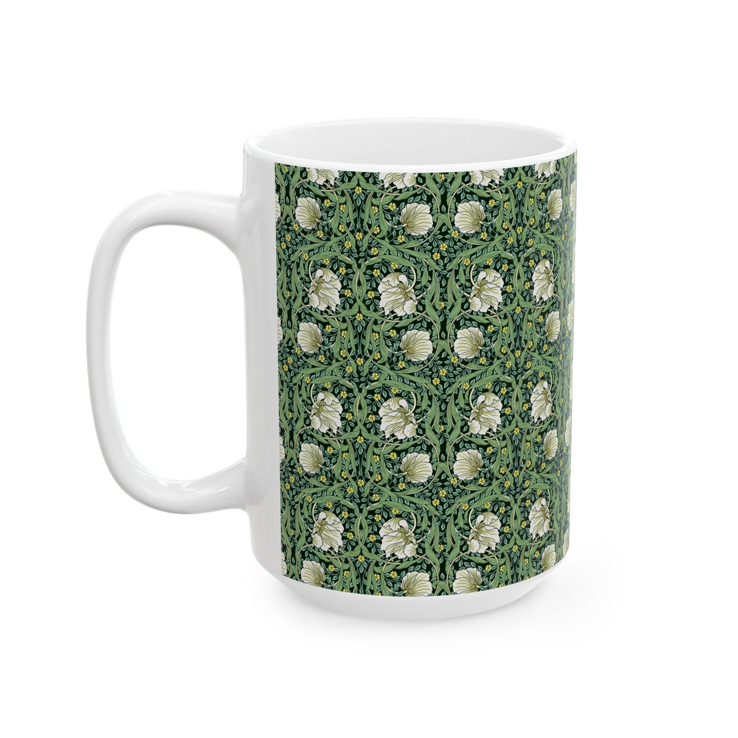 Ceramic Mug in an Arts & Crafts pattern inspired by William Morris & Co called Pimpernel Collection (Green)