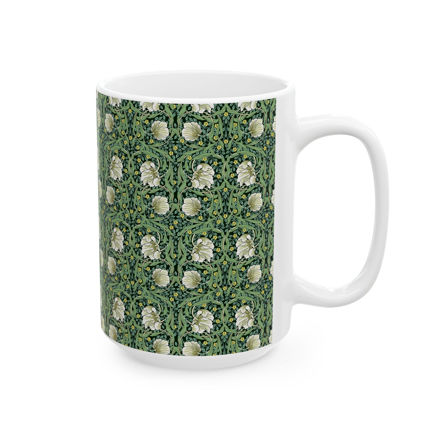 Ceramic Mug in an Arts & Crafts pattern inspired by William Morris & Co called Pimpernel Collection (Green)