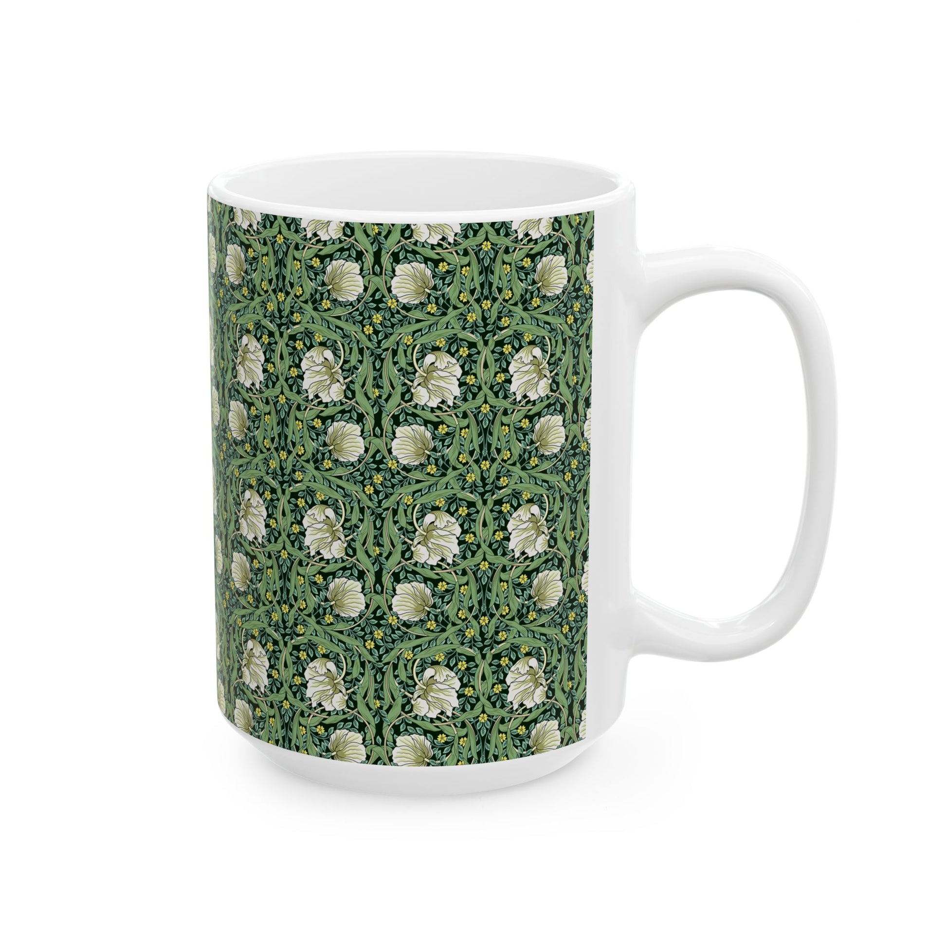 Ceramic Mug in an Arts & Crafts pattern inspired by William Morris & Co called Pimpernel Collection (Green)