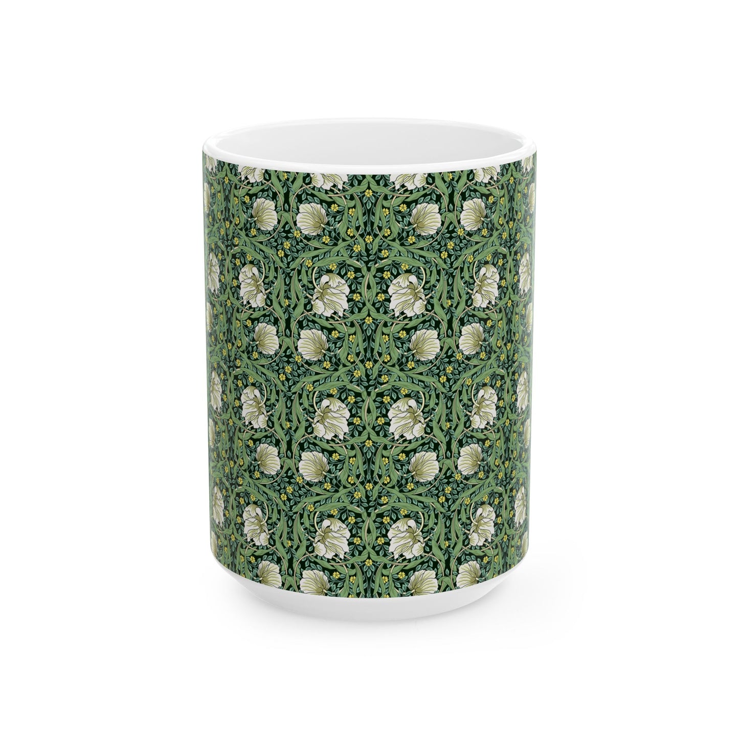 Ceramic Mug in an Arts & Crafts pattern inspired by William Morris & Co called Pimpernel Collection (Green)
