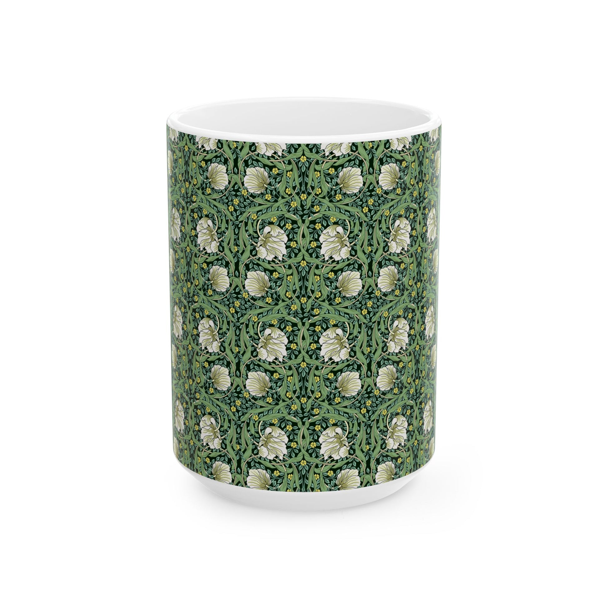 Ceramic Mug in an Arts & Crafts pattern inspired by William Morris & Co called Pimpernel Collection (Green)