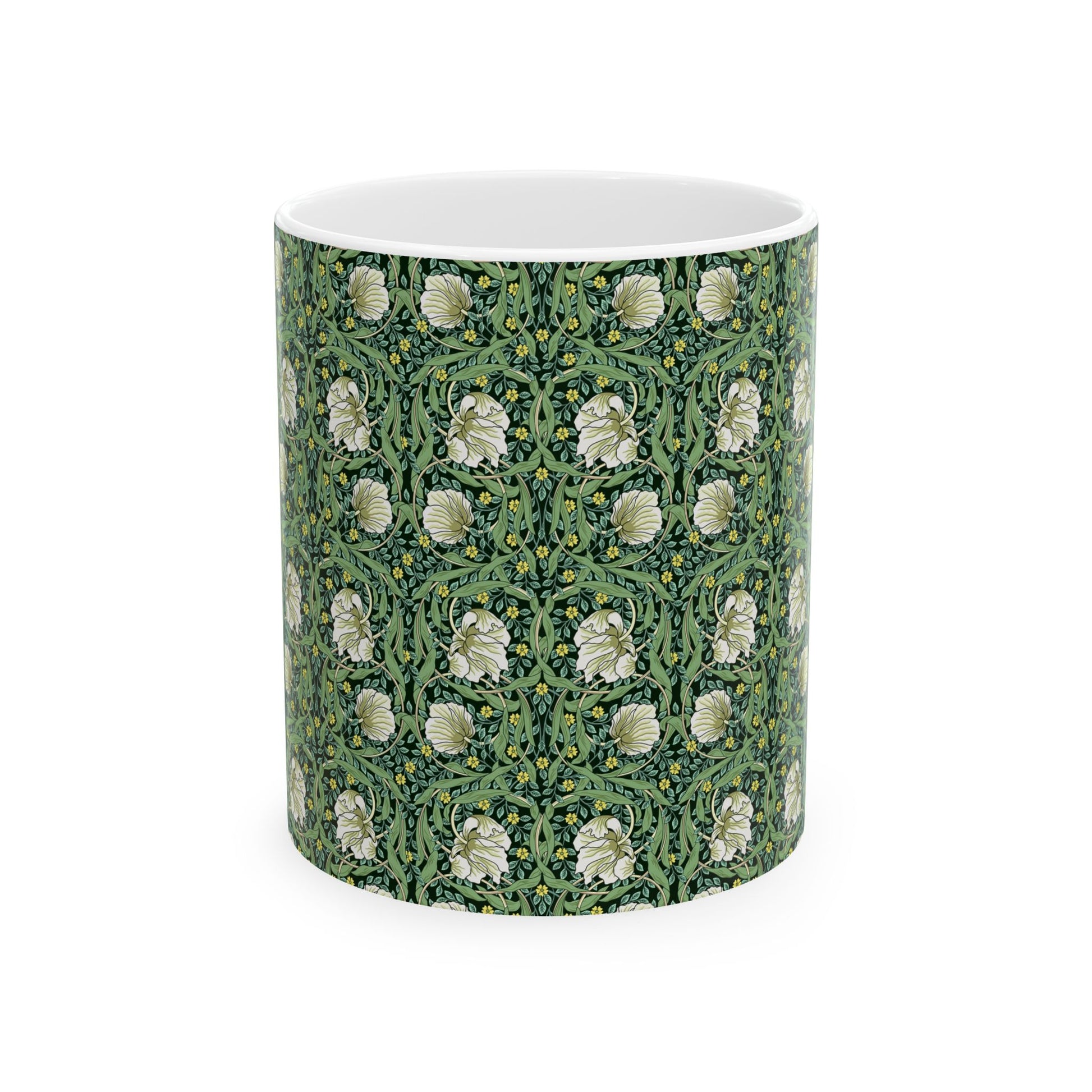 Ceramic Mug in an Arts & Crafts pattern inspired by William Morris & Co called Pimpernel Collection (Green)