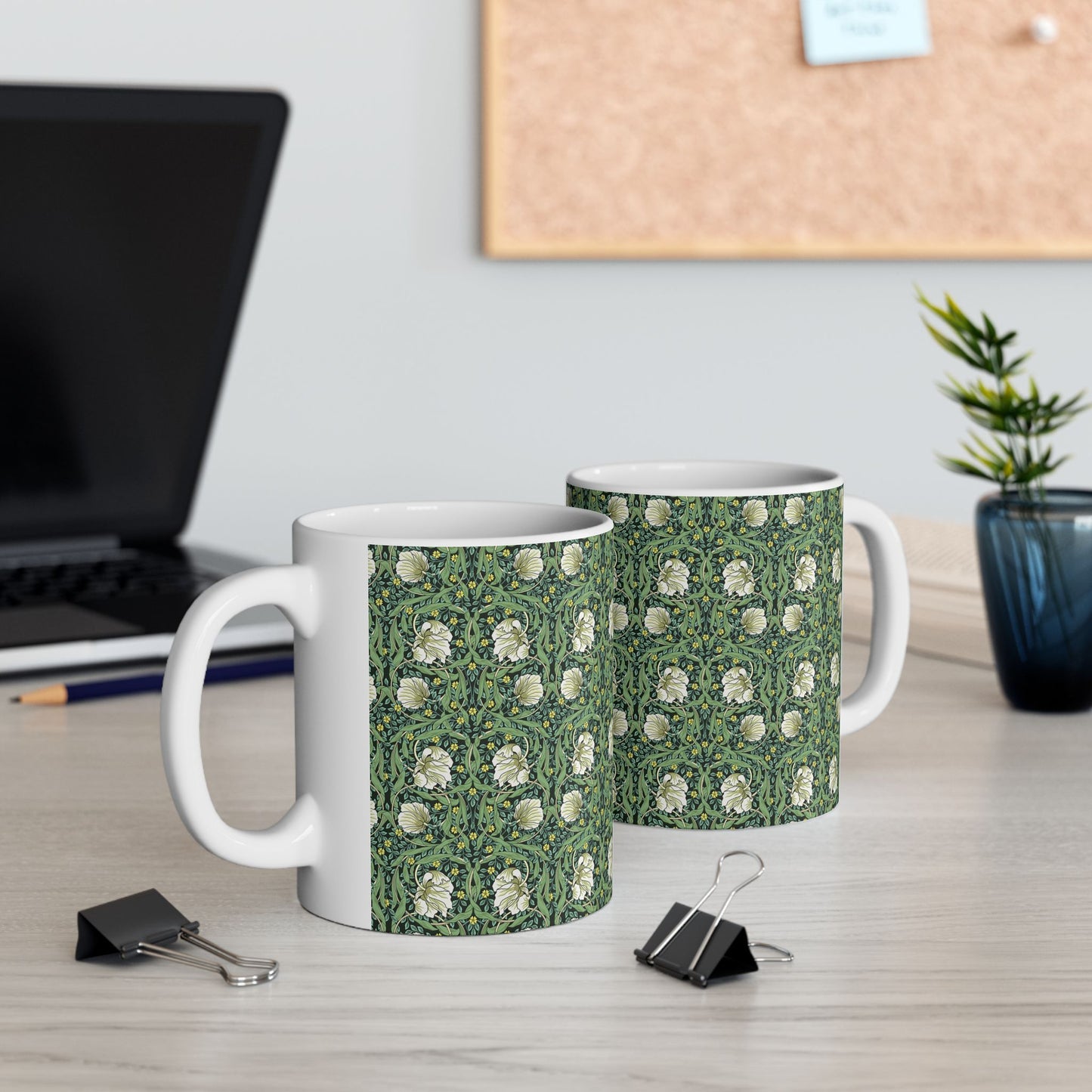 Ceramic Mug in an Arts & Crafts pattern inspired by William Morris & Co called Pimpernel Collection (Green)