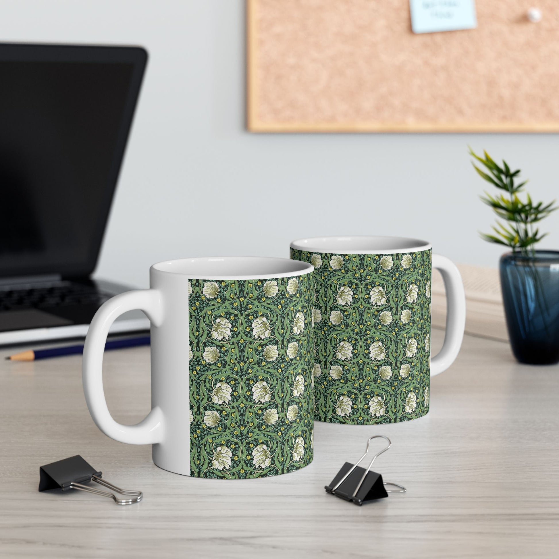 Ceramic Mug in an Arts & Crafts pattern inspired by William Morris & Co called Pimpernel Collection (Green)