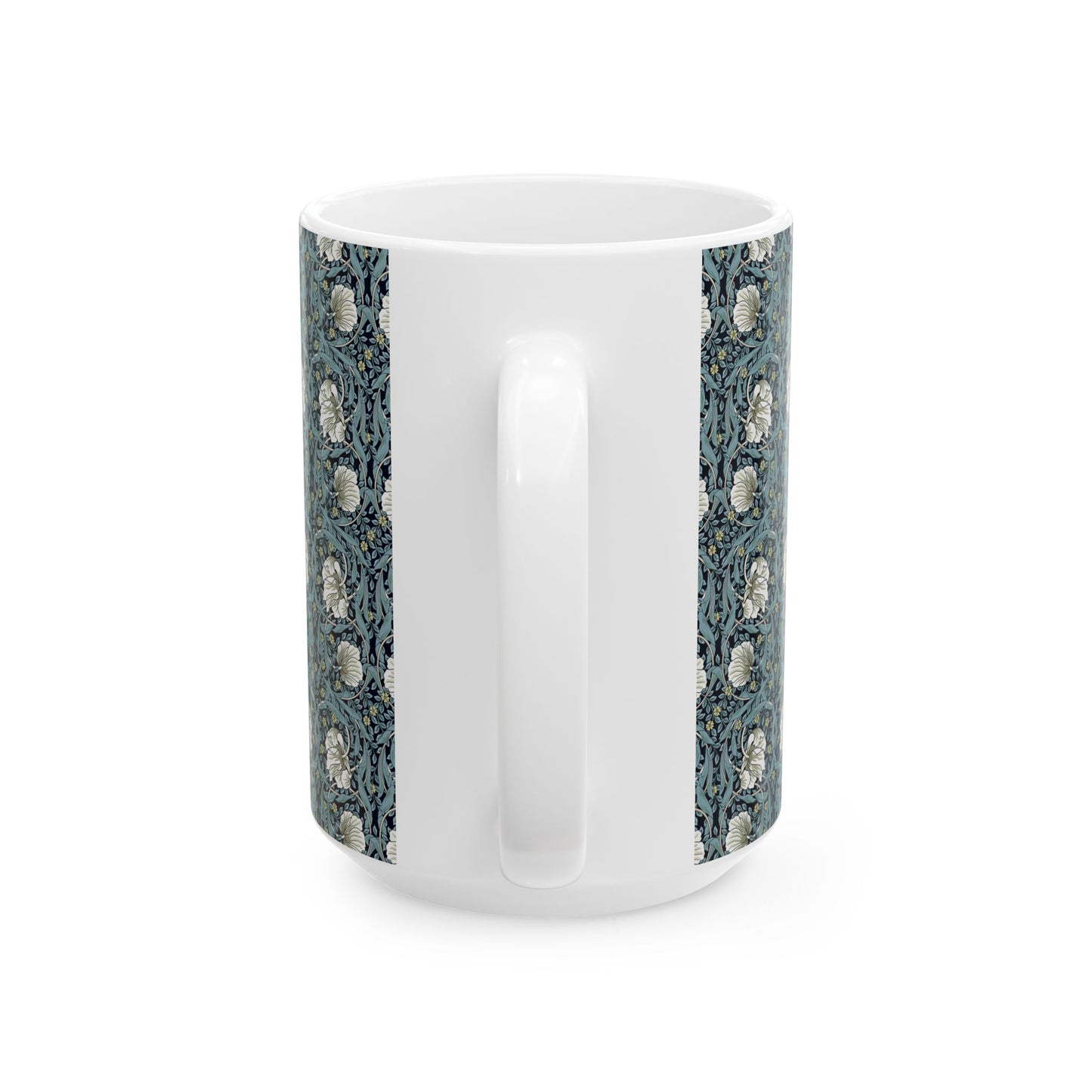 A ceramic mug with a floral pattern inspired by William Morris - Pimpernel Collection in a slate colour.