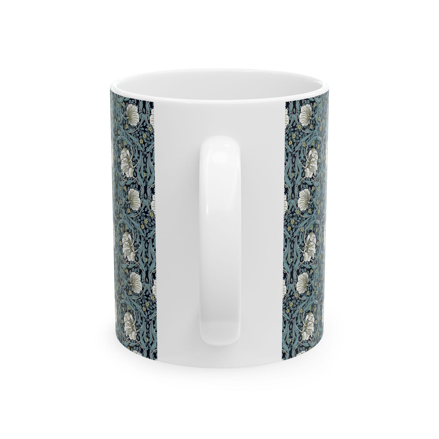 A ceramic mug with a floral pattern inspired by William Morris - Pimpernel Collection in a slate colour.