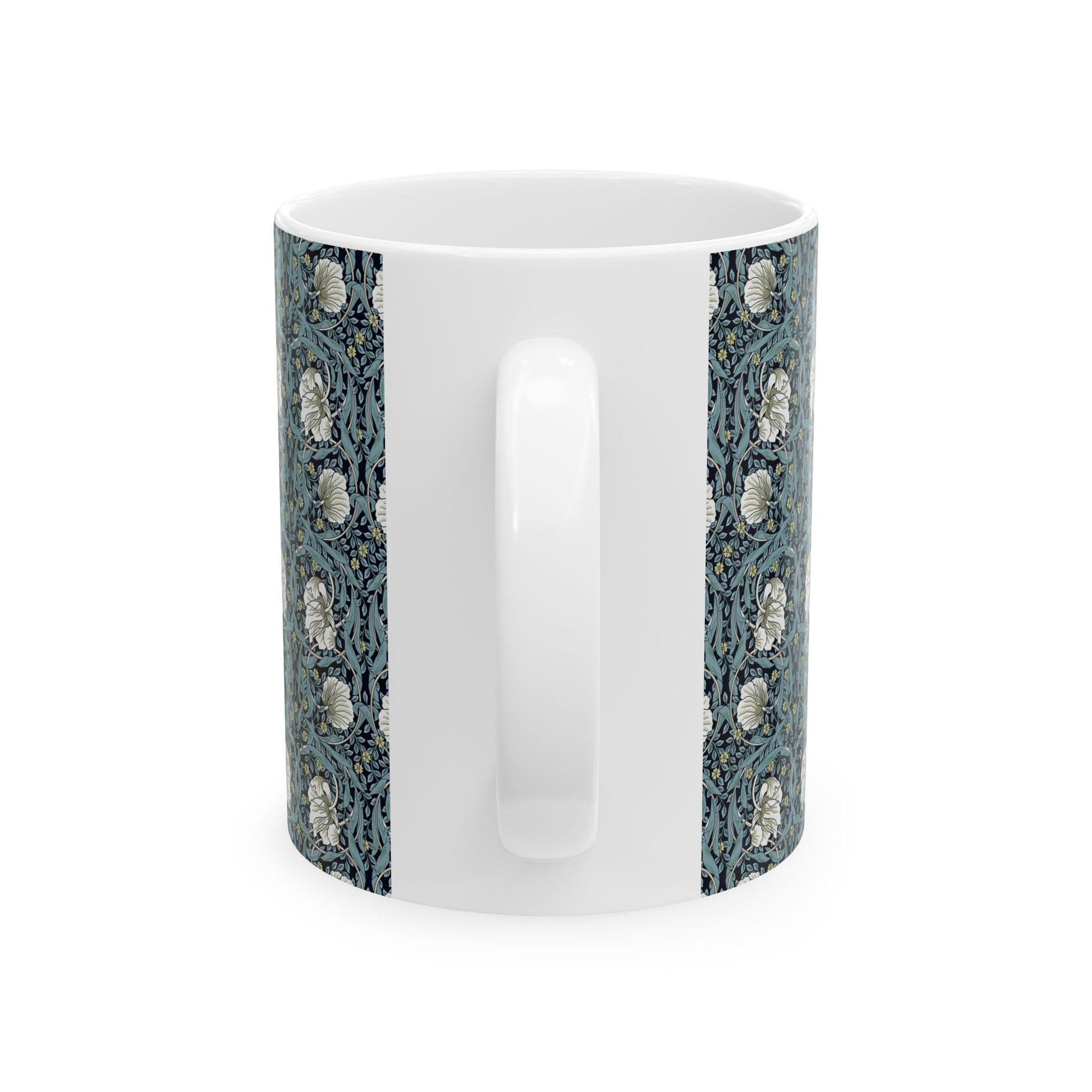 A ceramic mug with a floral pattern inspired by William Morris - Pimpernel Collection in a slate colour.