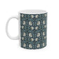 A ceramic mug with a floral pattern inspired by William Morris - Pimpernel Collection in a slate colour.