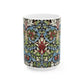 A ceramic mug with a floral and geometric pattern inspired by William Morris  & Co in a floral pattern called Snakeshead Collection.