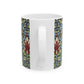 A ceramic mug with a floral and geometric pattern inspired by William Morris  & Co in a floral pattern called Snakeshead Collection.