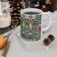 A ceramic mug with a floral and geometric pattern inspired by William Morris  & Co in a floral pattern called Snakeshead Collection.