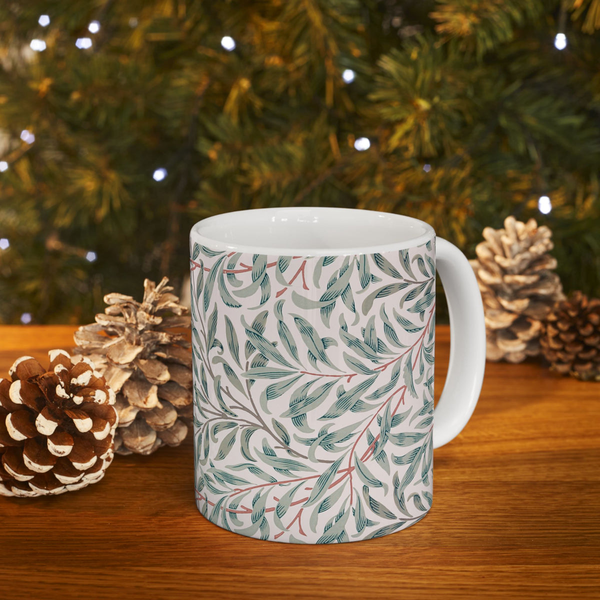 Ceramic Mug designed by William Morris & Co in a green and white floral pattern called Willow Bough Collection
