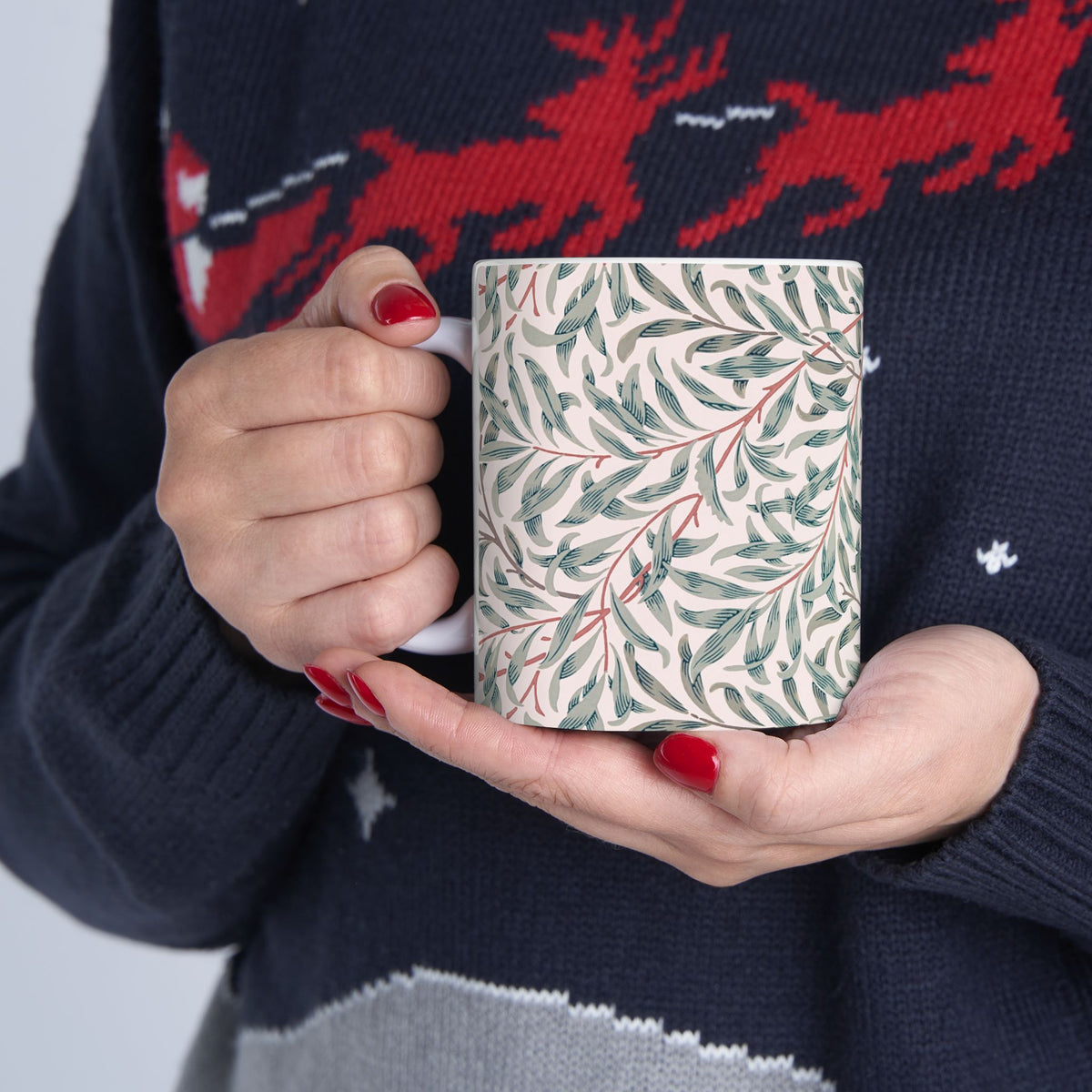 Ceramic Mug designed by William Morris & Co in a green and white floral pattern called Willow Bough Collection