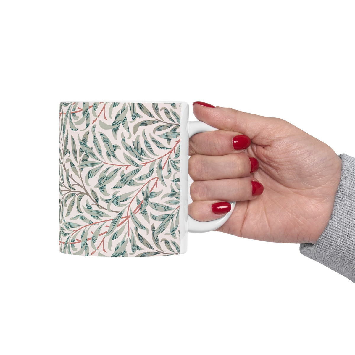 Ceramic Mug designed by William Morris & Co in a green and white floral pattern called Willow Bough Collection