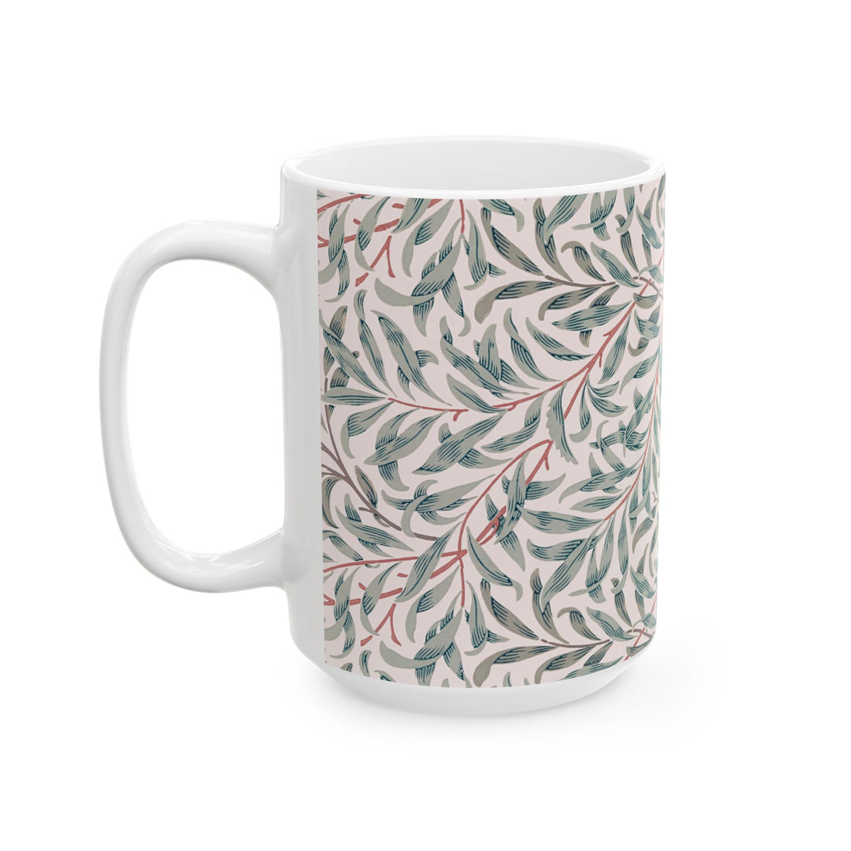 Ceramic Mug designed by William Morris & Co in a green and white floral pattern called Willow Bough Collection