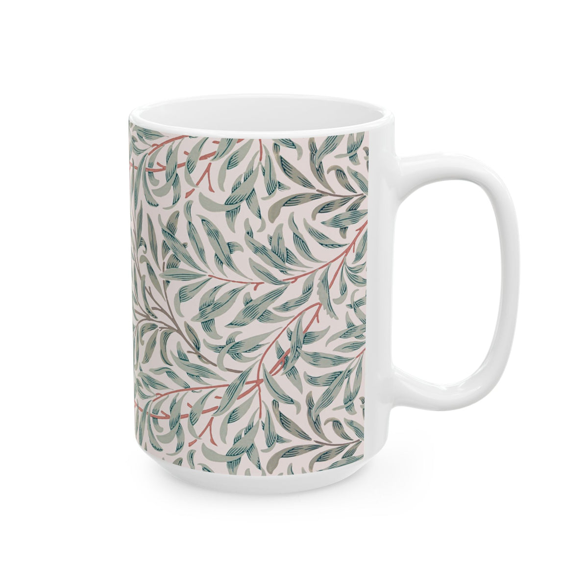 Ceramic Mug designed by William Morris & Co in a green and white floral pattern called Willow Bough Collection