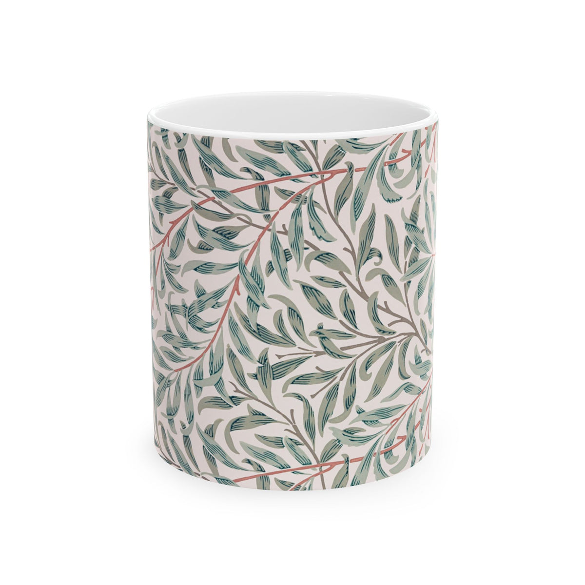 Ceramic Mug designed by William Morris & Co in a green and white floral pattern called Willow Bough Collection