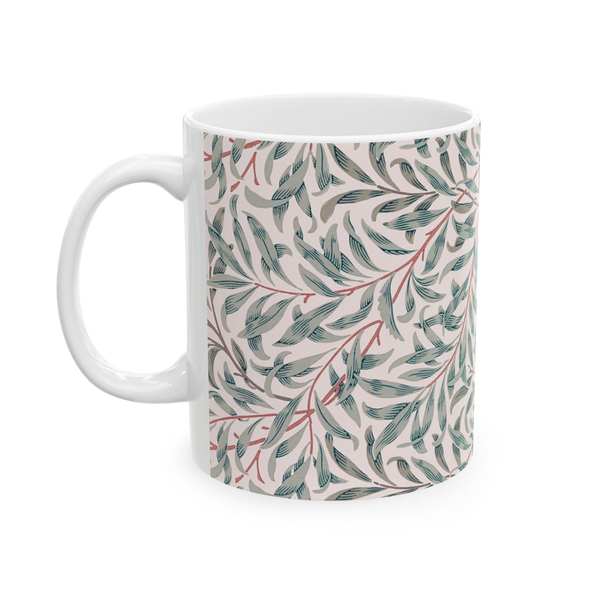 Ceramic Mug designed by William Morris & Co in a green and white floral pattern called Willow Bough Collection